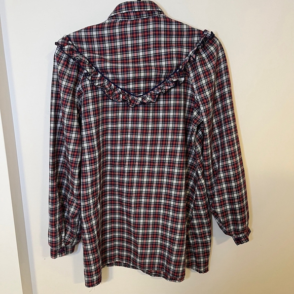 Girls Vintage Plaid Shift Dress Long Sleeves Ruffle Detail Yoke Tie Size 11/12 - Picture 12 of 12